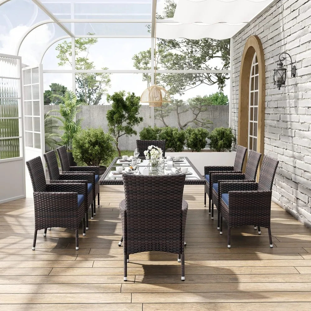 10 Piece All-Weather Wicker Patio Dining Set with Cushions and Table