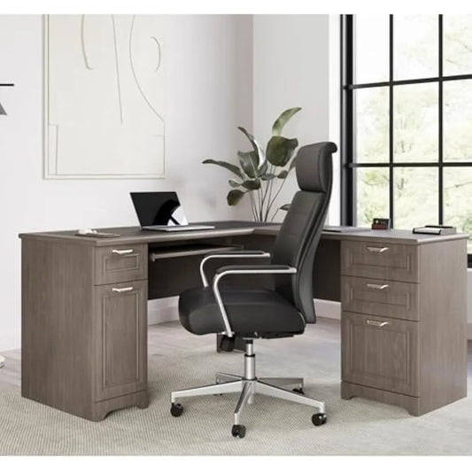 L-Shape Corner Computer Desk with Keyboard Tray and Storage