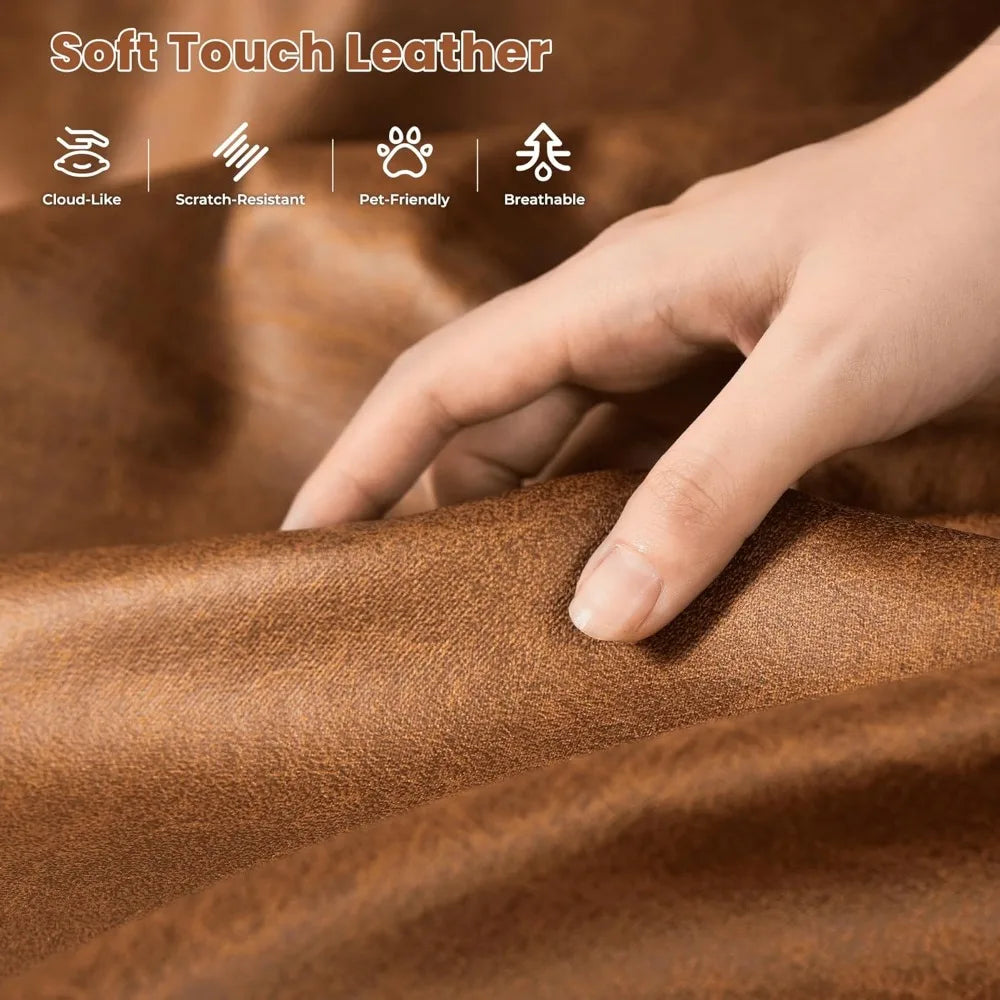 Luxury 3-Seater Suede Faux Leather Sofa Mid-Century Modern Couch