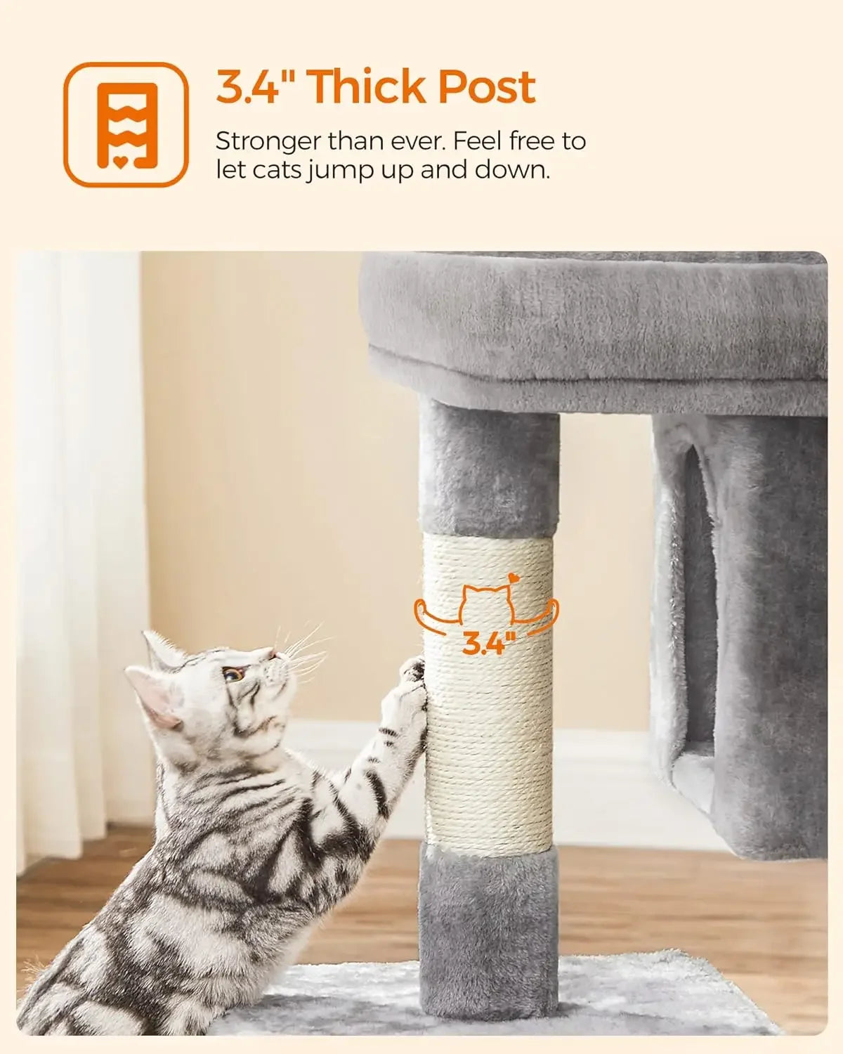 Cat Tree Tower for Large Cats 33.1 Inch with Caves and Scratching Post