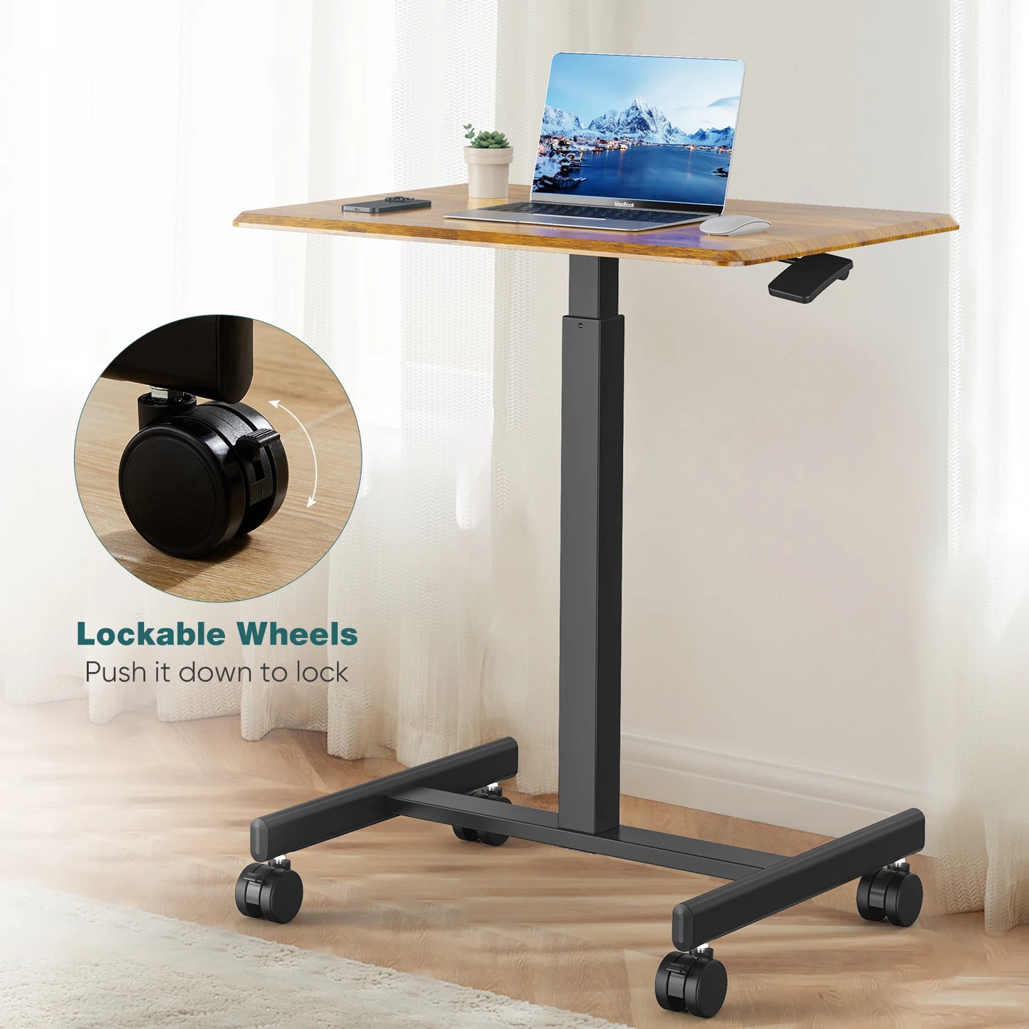 Height Adjustable Portable Computer Desk Mobile Workstation with Wheels