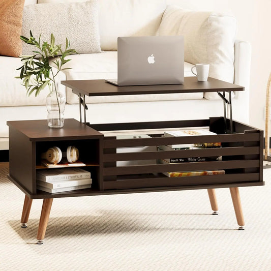 Lift Top Coffee Table with Storage Mid Century Modern Wooden Table