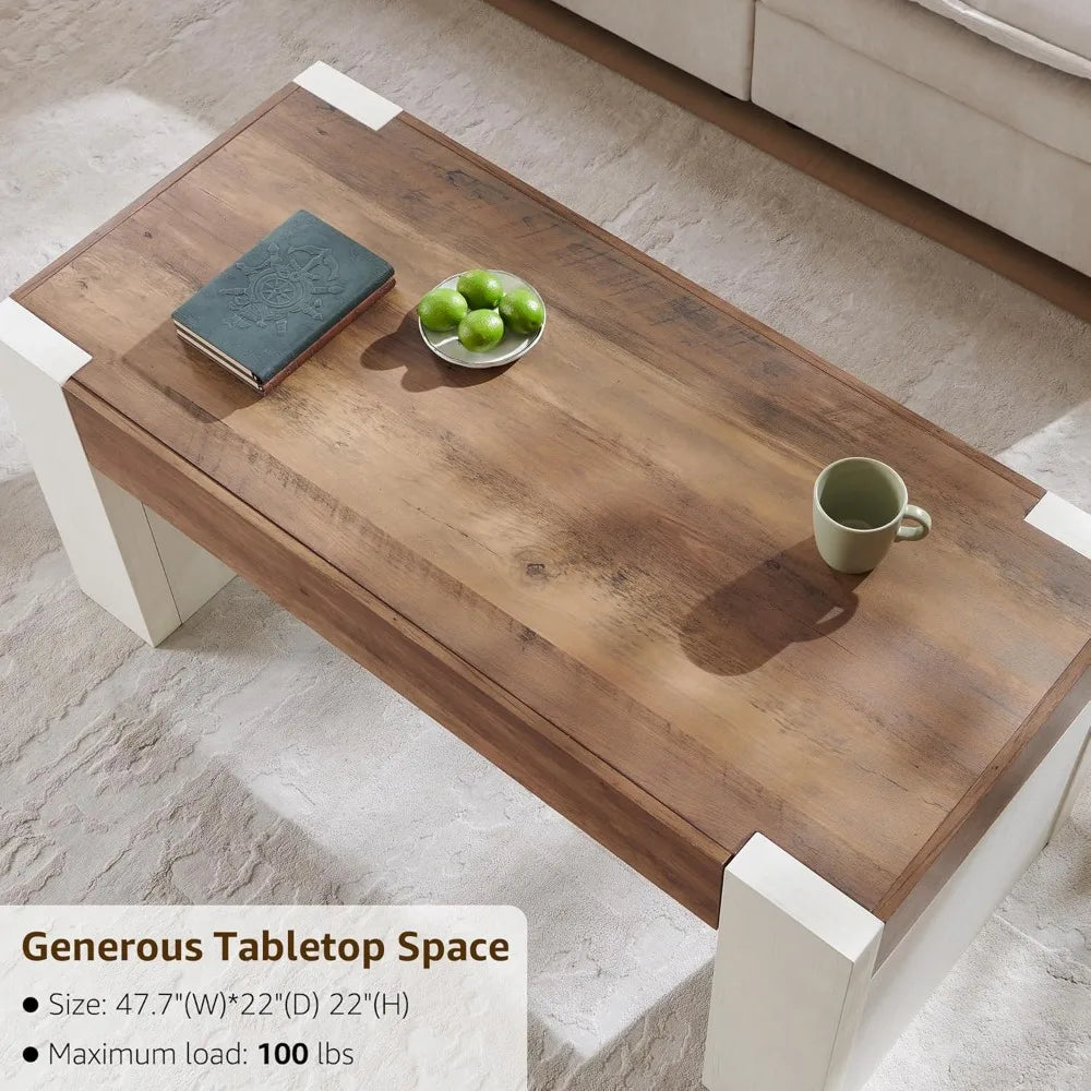 Farmhouse Coffee Table with Hidden Storage Modern Rustic Center Table