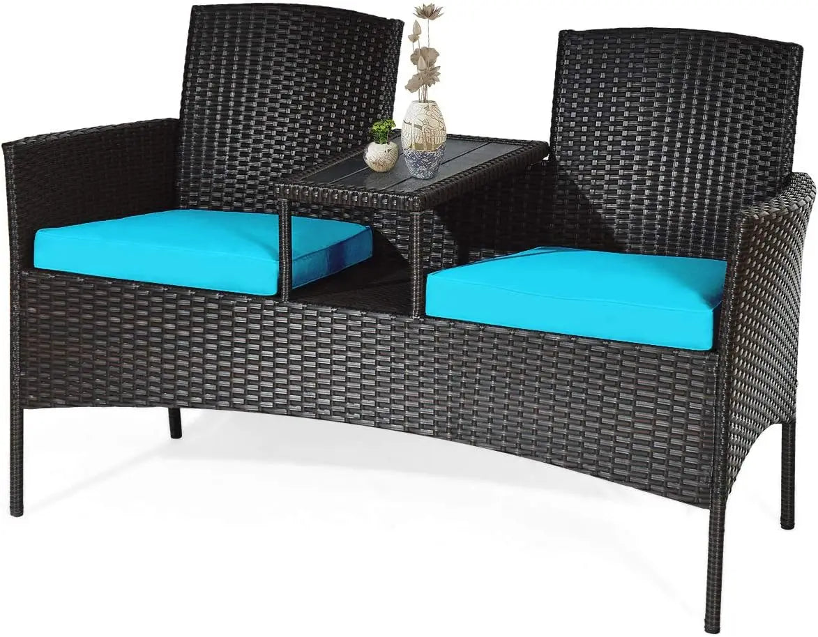 Garden Conversation Furniture Set Modern Rattan Bench with Cushions