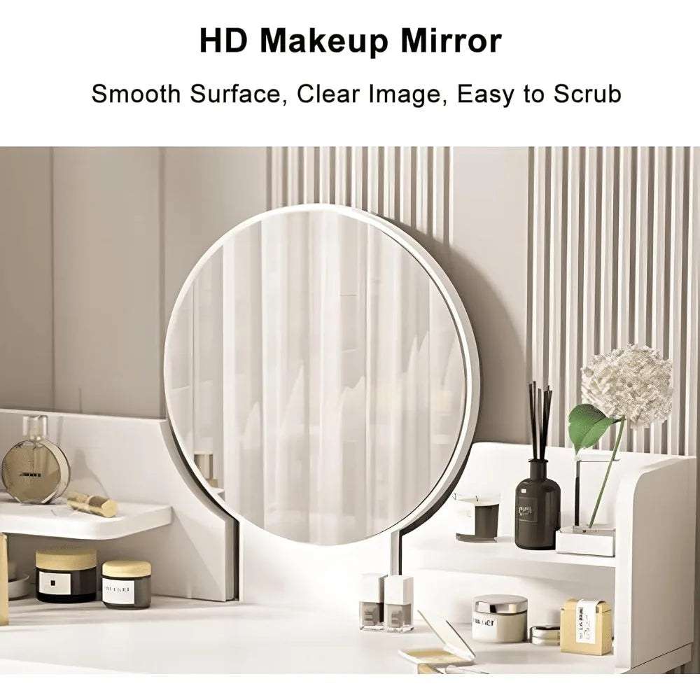 Luxury Vanity Makeup Table with Mirror Compact Organizer for Storage