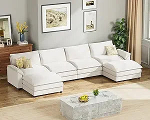 Ljustra U Shaped Modular Sectional Sofa 159" Chenille 4-Seat Reversible Ottoman