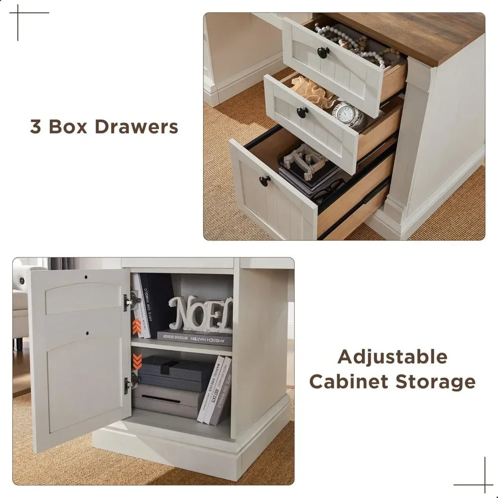 60 Inch Executive Desk with Drawers Charging Station and Keyboard Tray