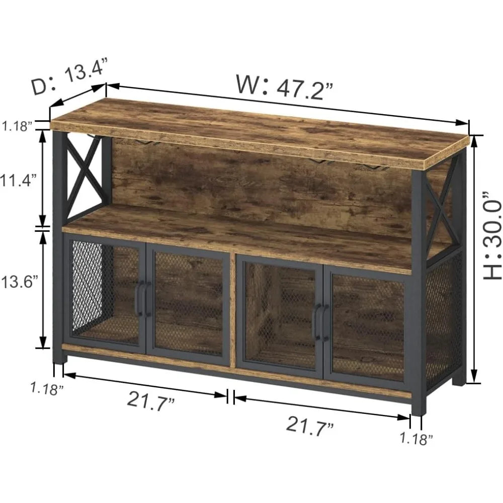 Industrial Coffee Bar Cabinet Farmhouse Wine Storage Sideboard Organizer