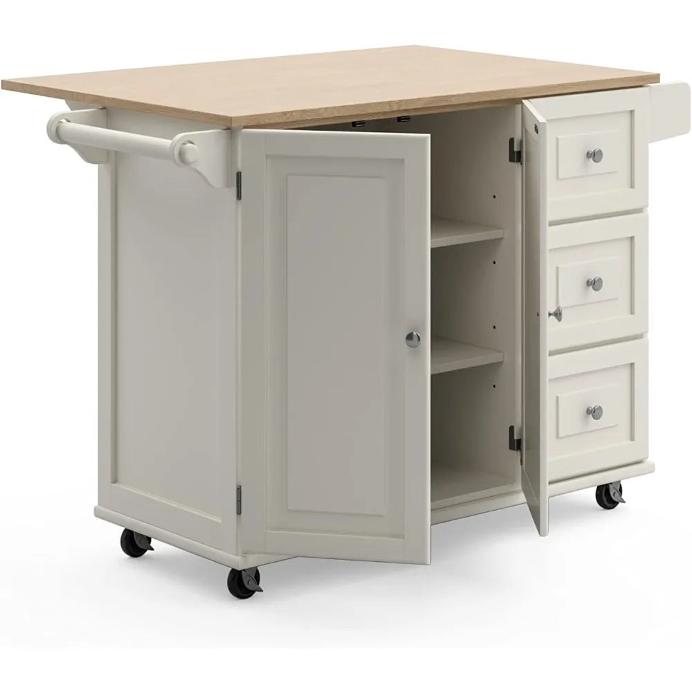 Ljustra Off-White Mobile Kitchen Island Cart with Breakfast Bar
