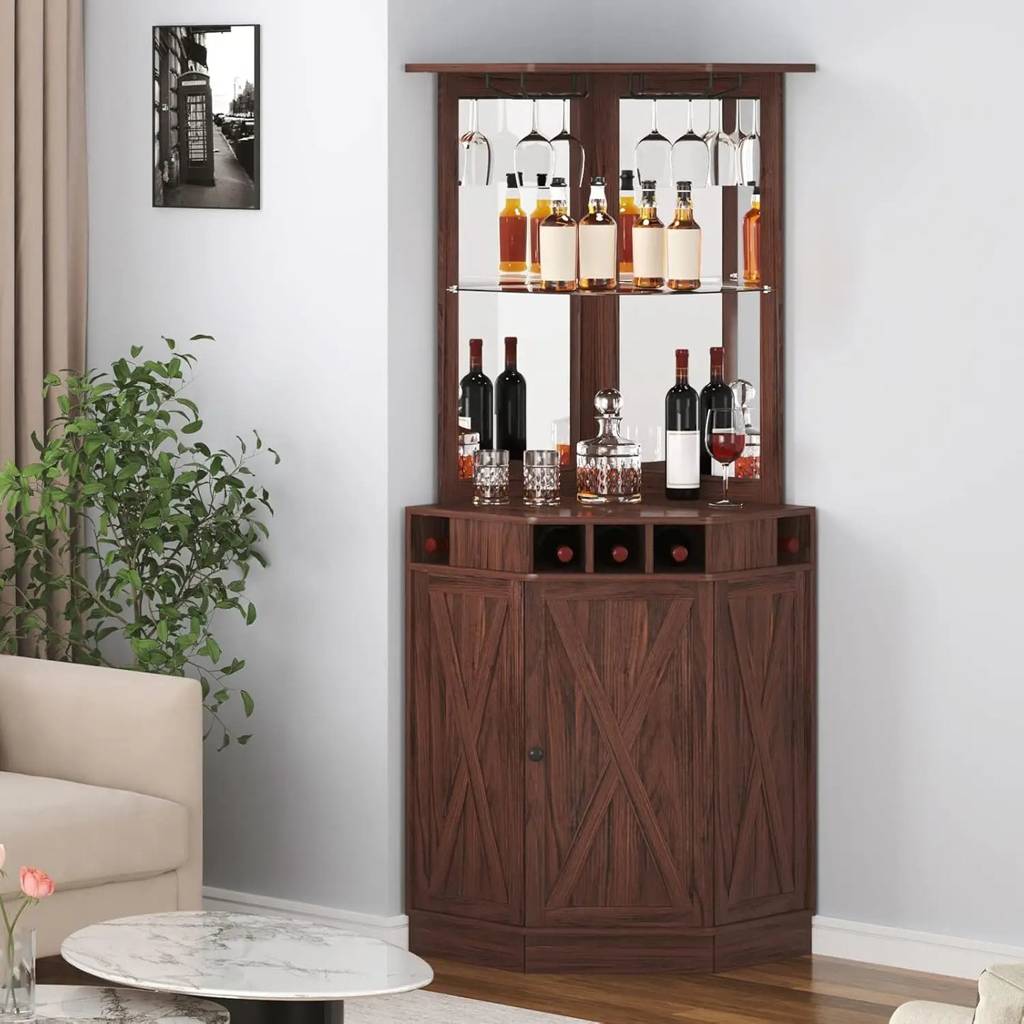 Corner Industrial Bar Cabinet Freestanding Wine Table Home Bar Furniture