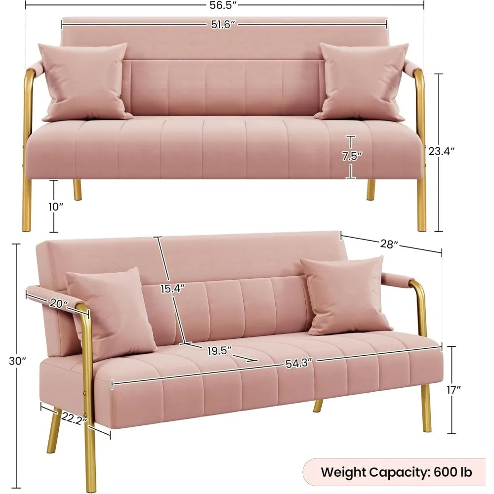 Ljustra 56.5" Luxurious Velvet Sofa with Gold-Tone Metal Arms and Legs