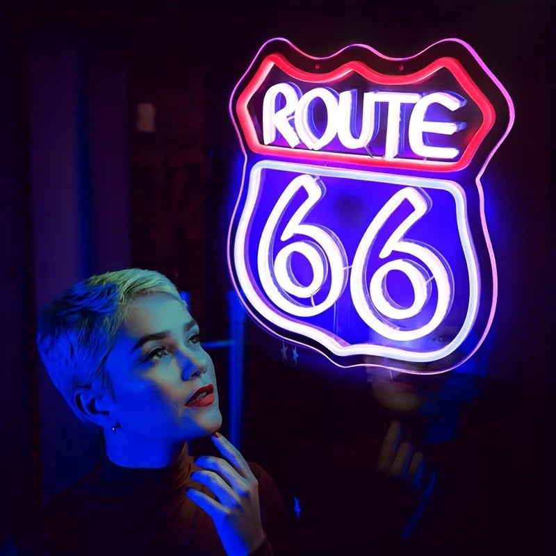 Route 66 LED Neon Sign Light Wall Decor Man Cave Bedroom Office