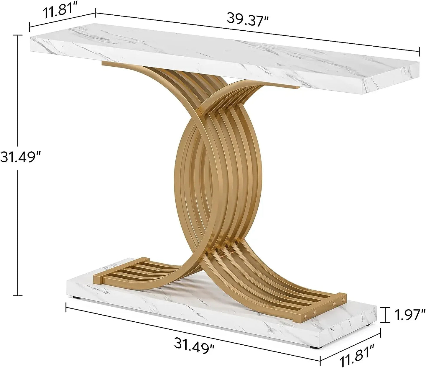 Ljustra Modern 39-Inch Console Table Faux Marble Gold Metal Legs