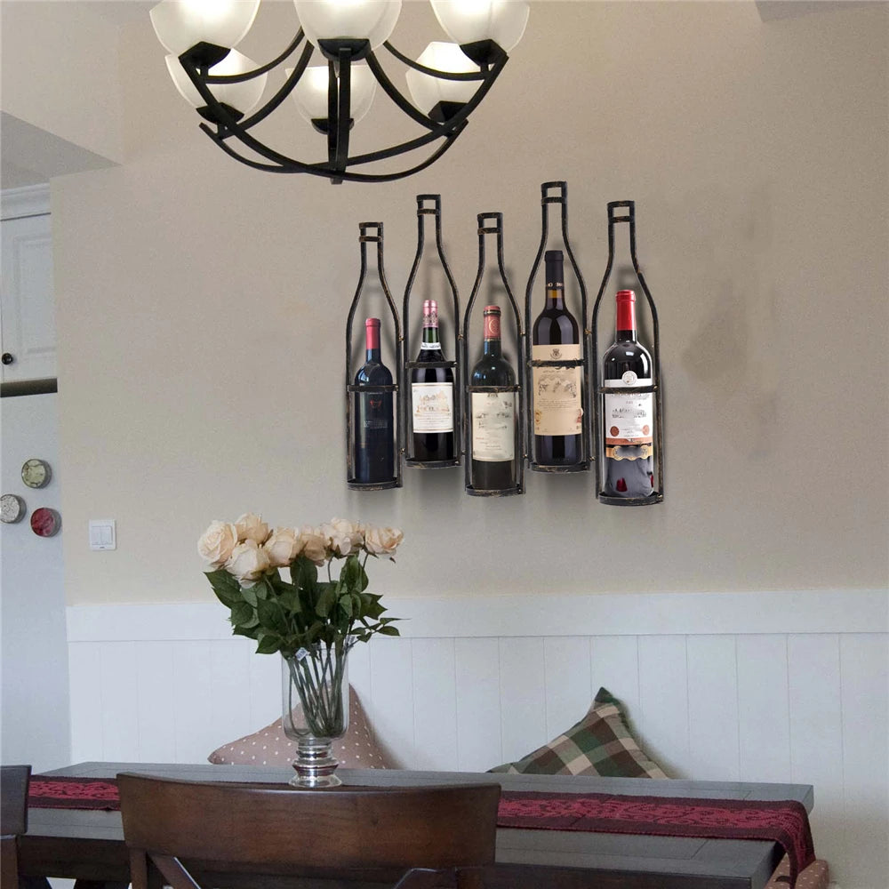 Wall Mounted Wine Bottle Rack Metal Hanging Wine Organizer Home Decor