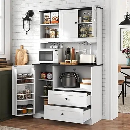 Kitchen Pantry Storage Cabinet Freestanding Buffet with Wine Glass Holder