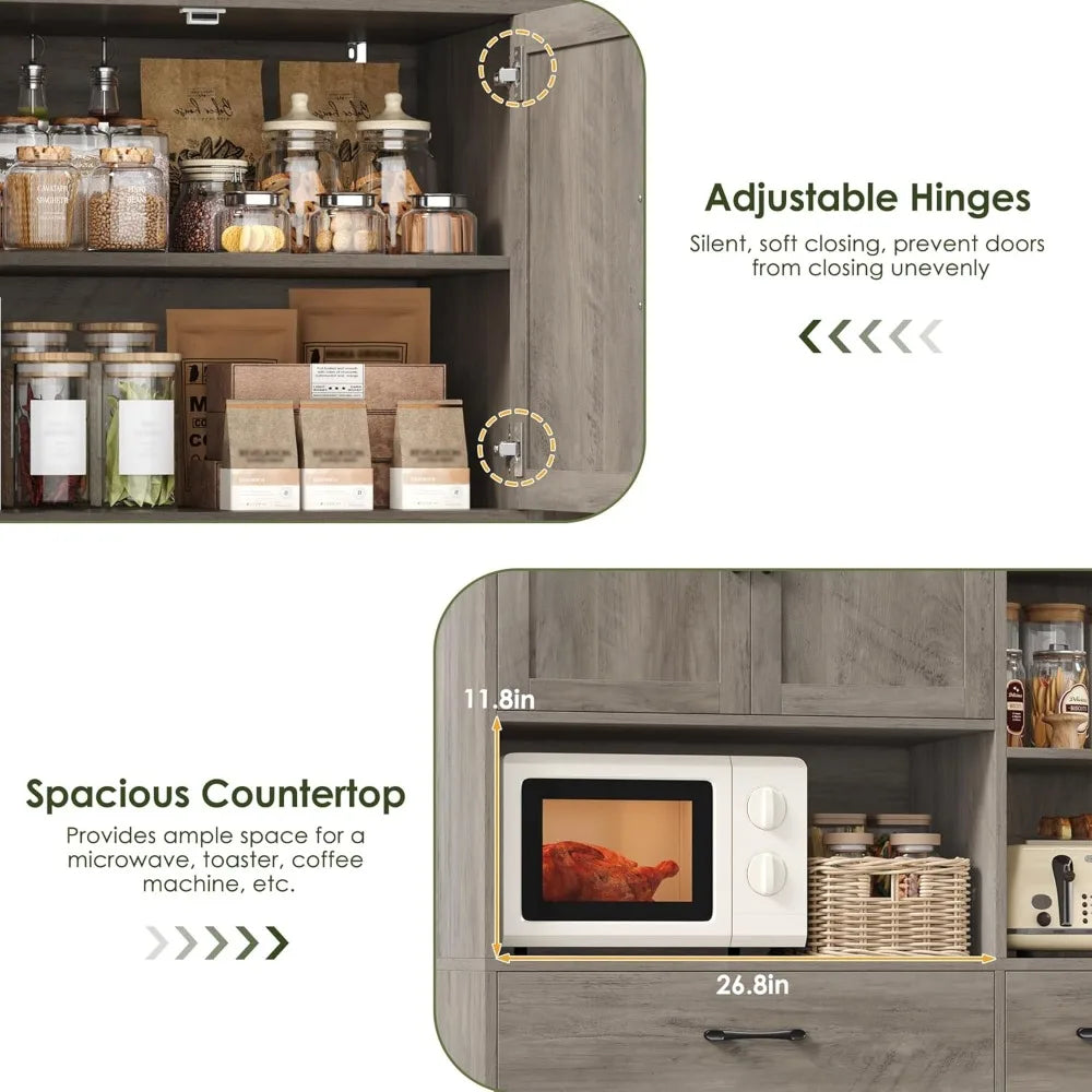 67 Inch Kitchen Pantry Cabinet Modern Storage Hutch 5 Doors 2 Drawers