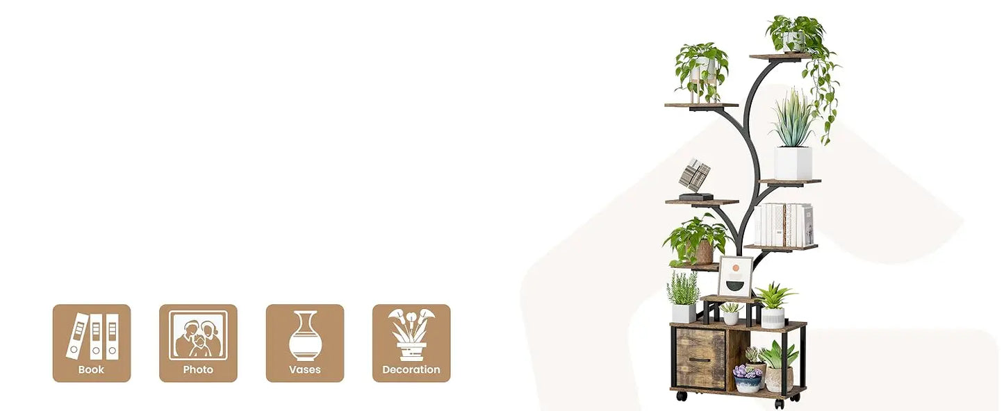 65 Inch Indoor Plant Stand with Grow Lights Tiered Metal Shelf with Wheels