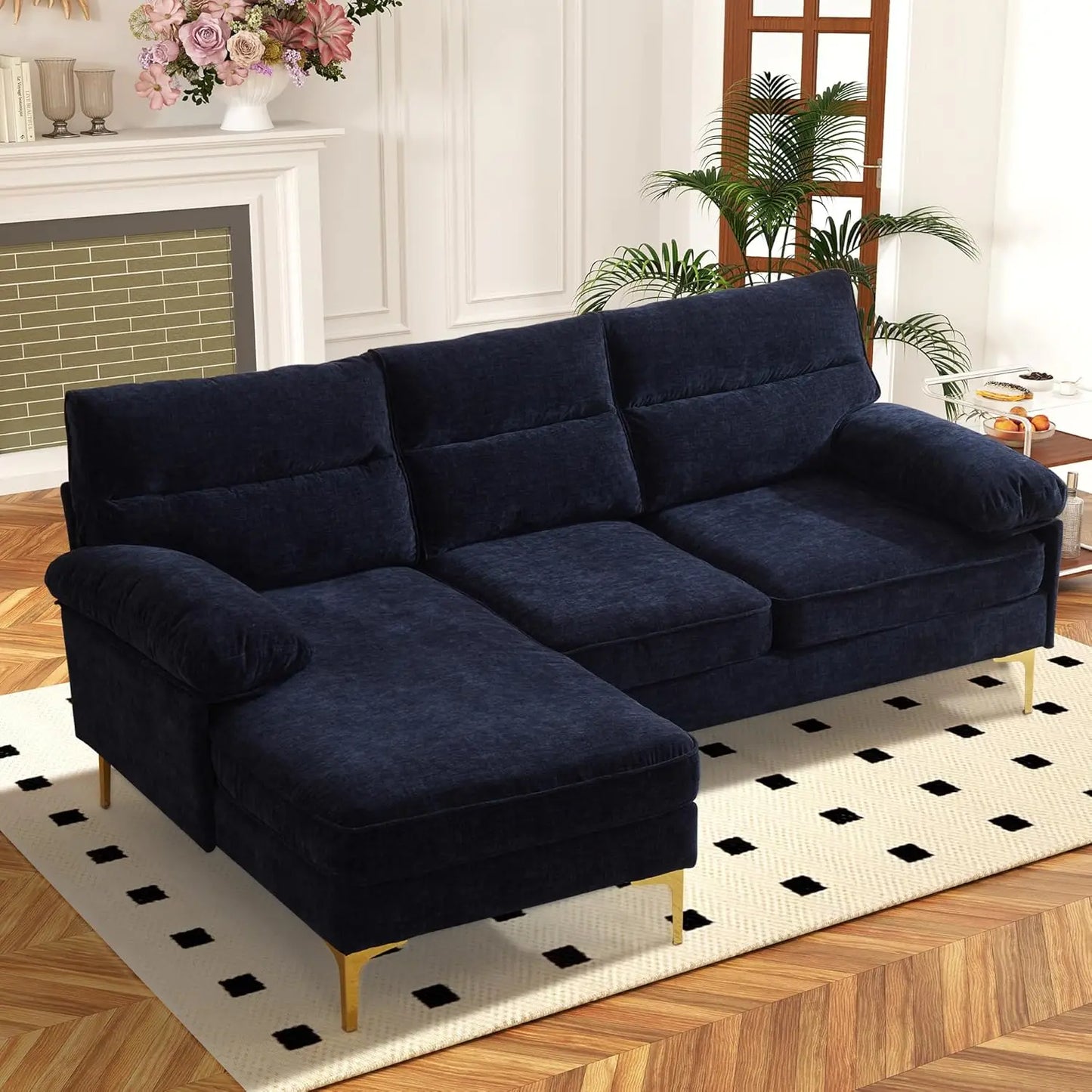 Ljustra L Shaped Sofa Couch Comfy Chenille Fabric Reversible Chaise