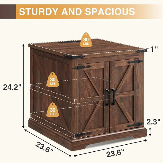 Farmhouse End Table with Charging Station Rustic Wood Nightstand 24"