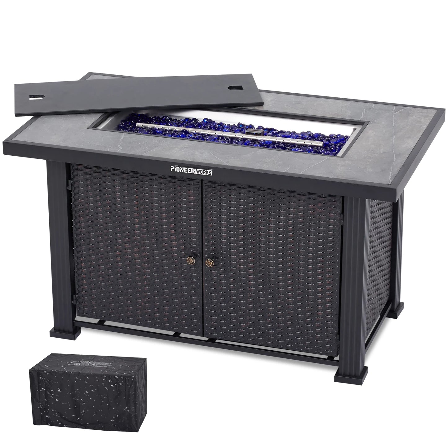 Ljustra 44 Inch Propane Fire Pit Table Rectangle 50000BTU Garden Patio