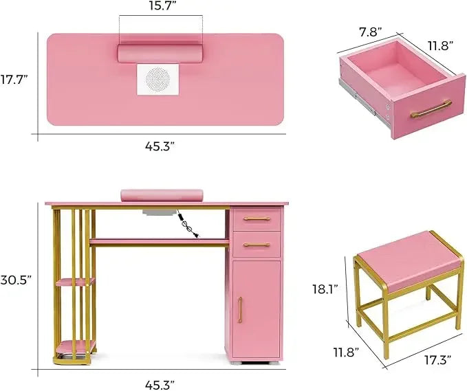 Professional Manicure Table with Dust Collector and Storage Solutions