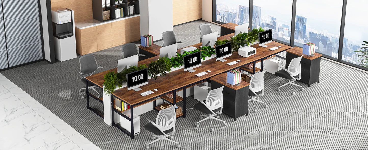 Ljustra Two Person Desk with Bookshelf Rustic Home Office Workstation