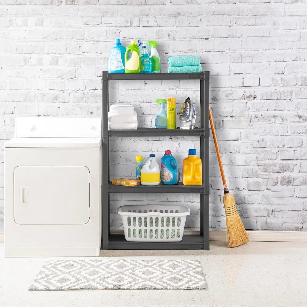 4 Shelf Heavy Duty Storage Organizer Rack Plastic Shelving Unit 2-Pack