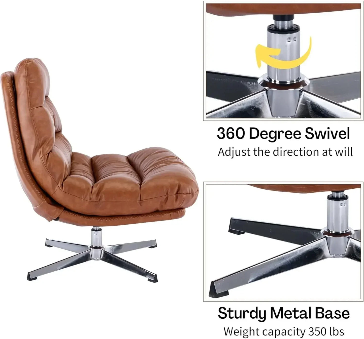 Swivel Accent Chair with Ottoman Mid Century Modern Lounge Chair Brown