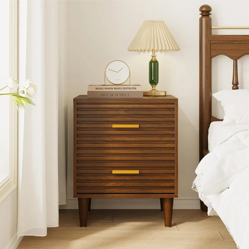 Mid Century Modern Bedside Table Nightstand with Drawers Storage