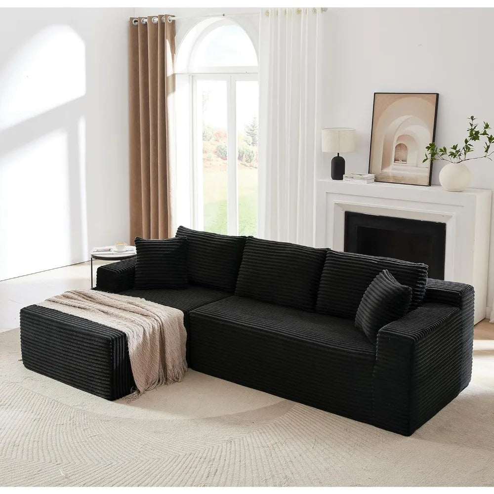 Ljustra 103” Corduroy L-Shaped Sectional Sofa with Left Facing Chaise