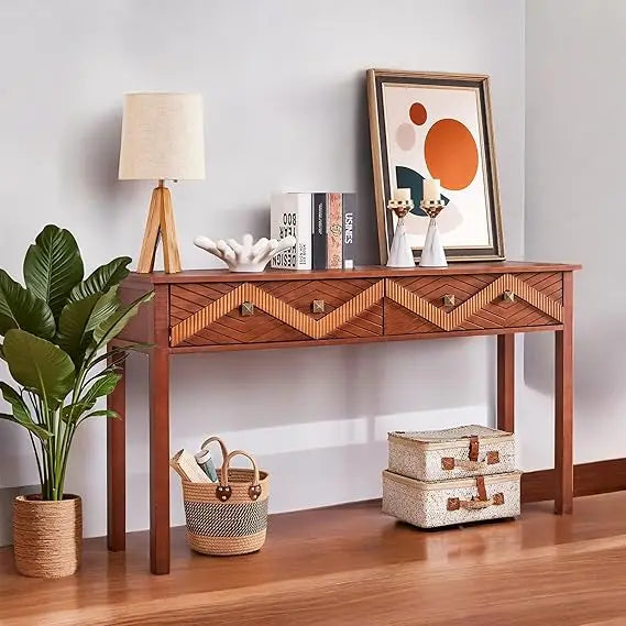 55 Inch Mid Century Modern Console Table with 2 Drawers for Entryway