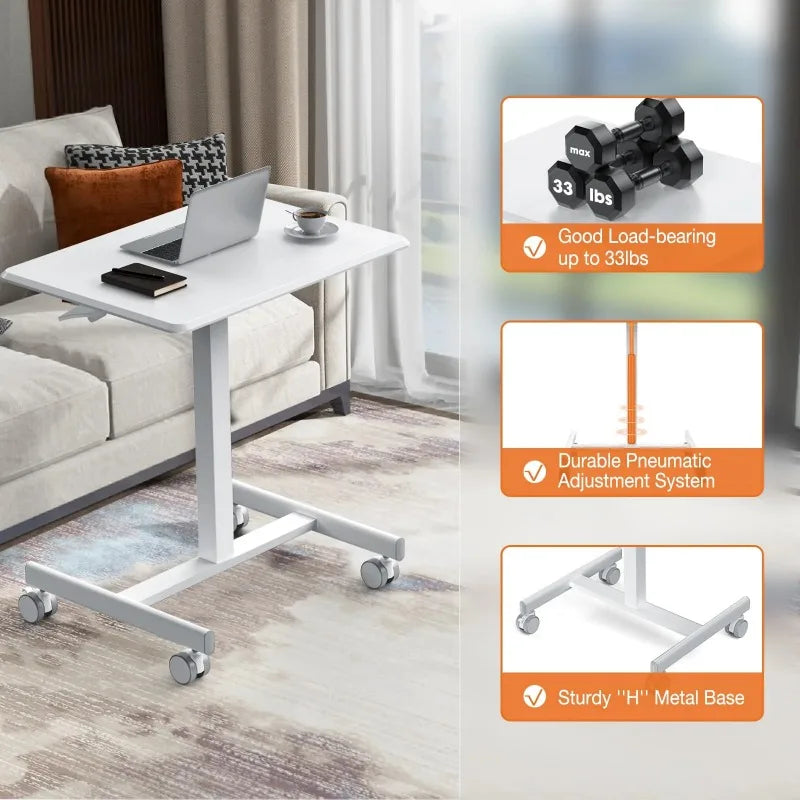 Small Mobile Standing Desk Portable Rolling Laptop Cart Adjustable Height