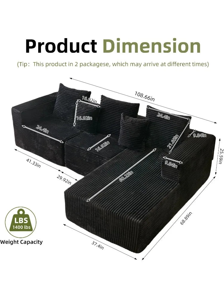 108 Inch Modular Sectional Sofa Boneless Cloud Couch L Shaped Living Room