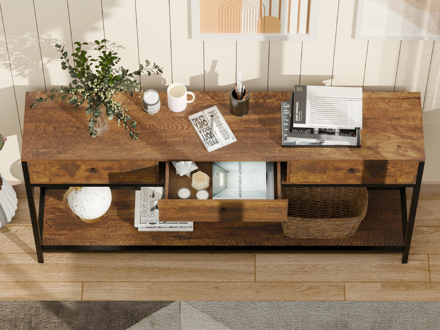 Redlife 67 Entryway Table with Charging Station Console Table for Living Room