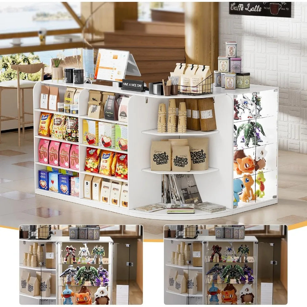 L-Shaped Reception Desk with Drawers and Transparent Display Case