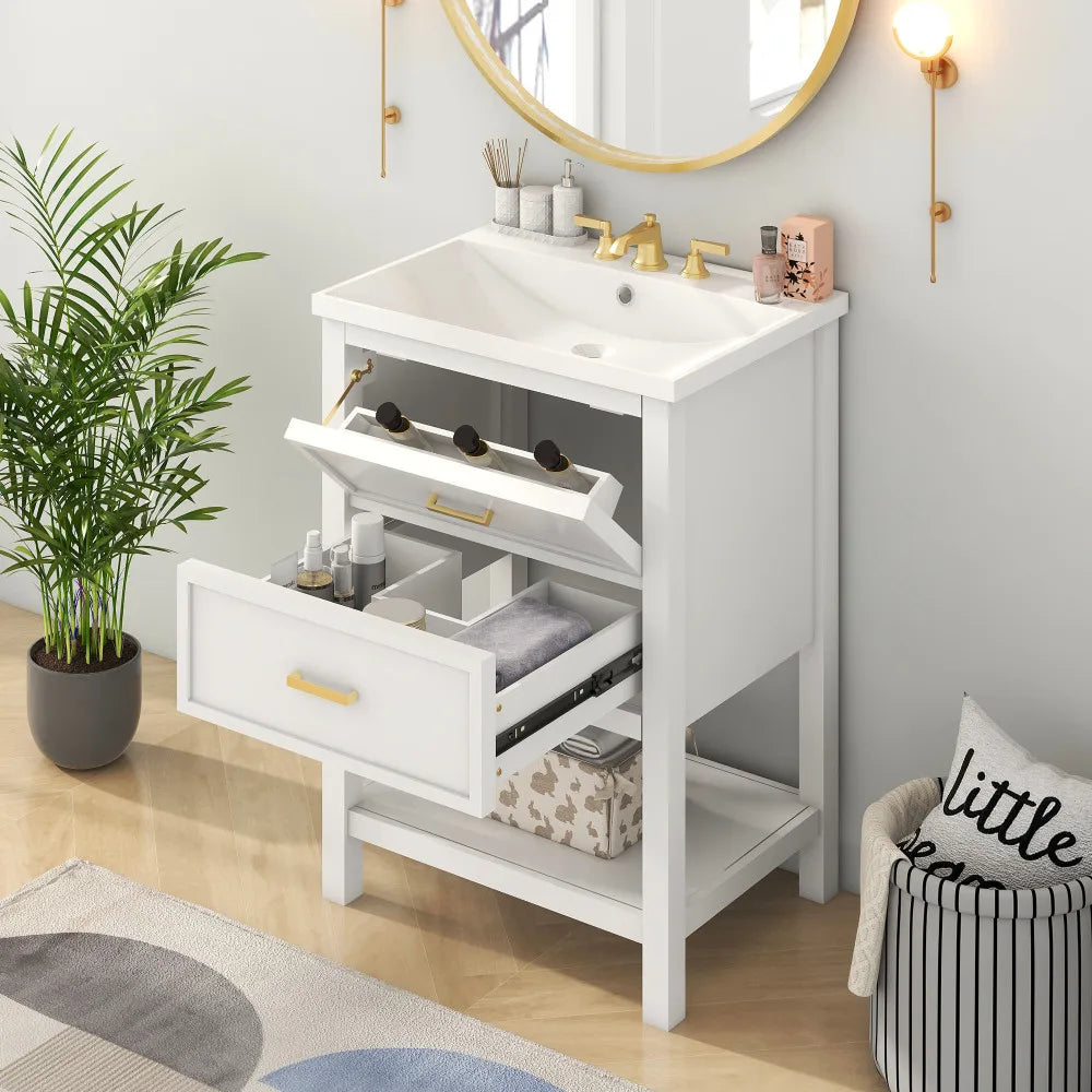 24 Inch Bathroom Vanity Modern Storage Cabinet with Sink and Drawers