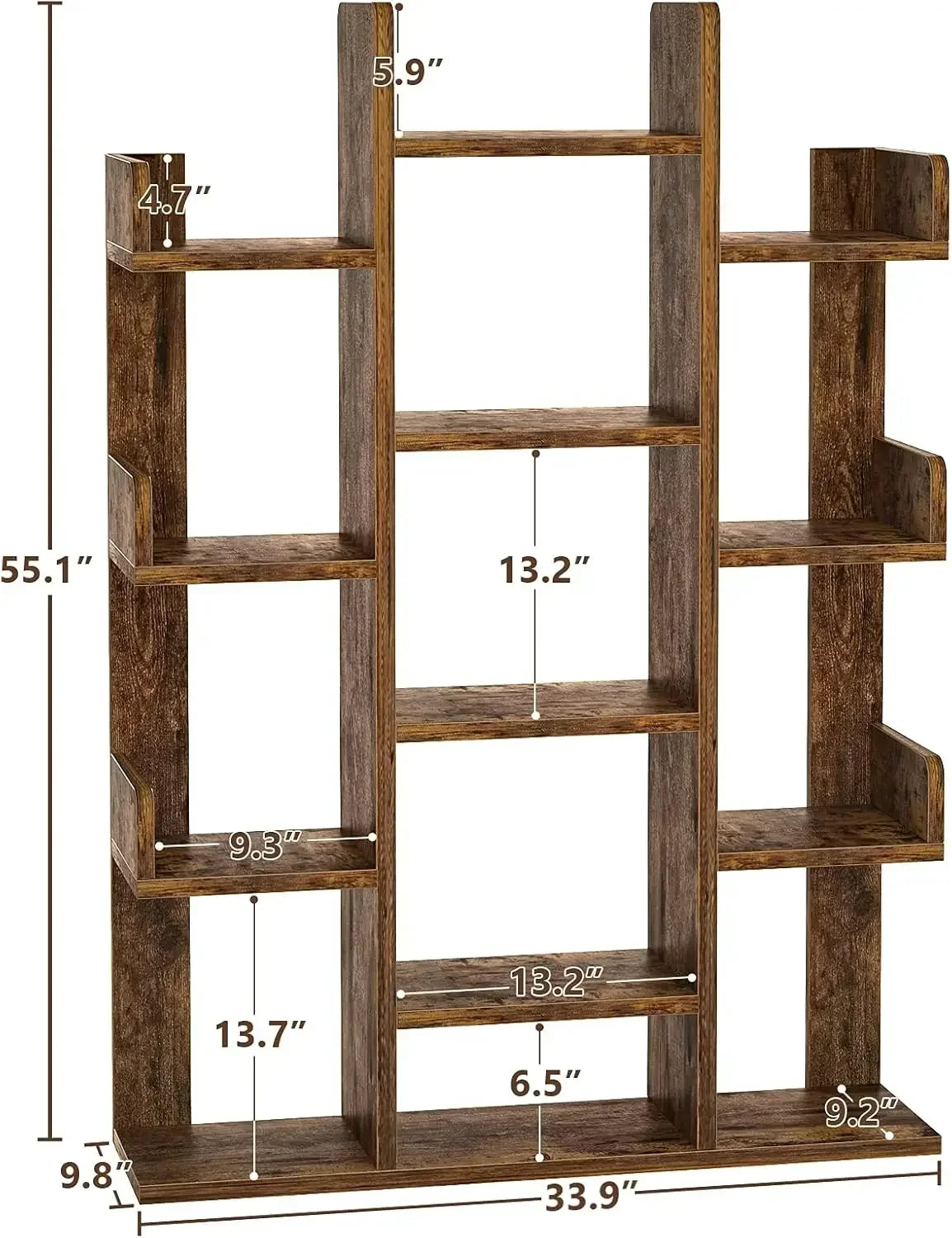 Tree-Shaped Bookshelf 13 Compartments Wooden Bookcase Storage Shelf