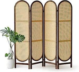 4 Panel Foldable Room Divider Screen Portable Rattan Privacy Divider