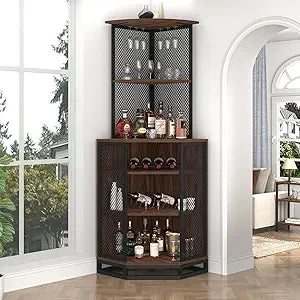 Corner Bar Cabinet Industrial 5 Tier Adjustable Shelf Storage Home