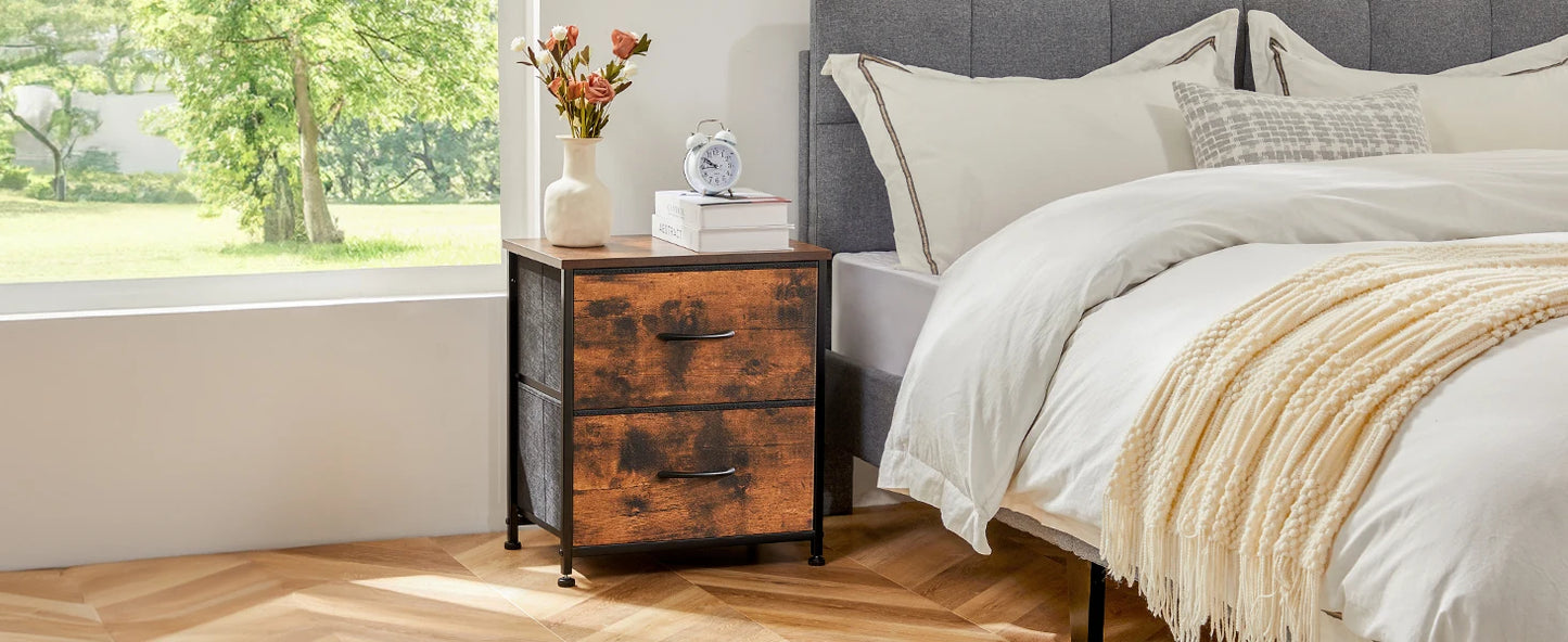 Ljustra Nightstand Bedside Table with 2 Fabric Drawers for Storage