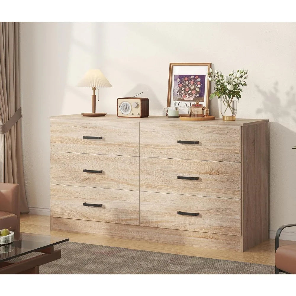 Modern 6 Drawer Dresser Double Chest of Drawers Bedroom Storage Organizer