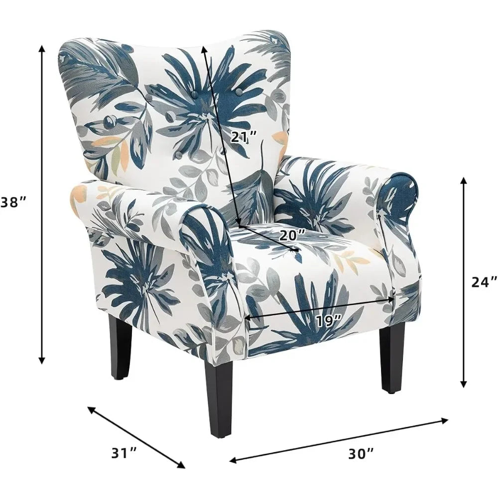 Modern Accent High Back Armchair Upholstered Fabric Living Room Chair
