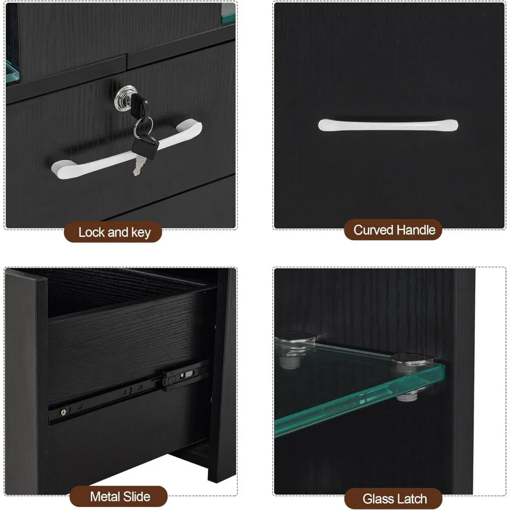 Double Manicure Table Modern Nail Desk Beauty Salon Storage Workstation