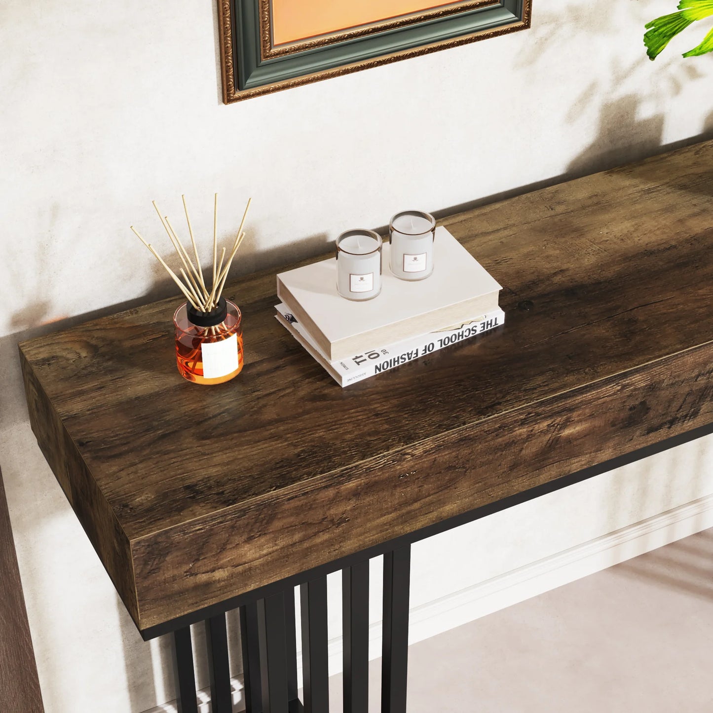 Ljustra 63 Inch Farmhouse Console Table Wooden Sofa Table Entryway Hallway