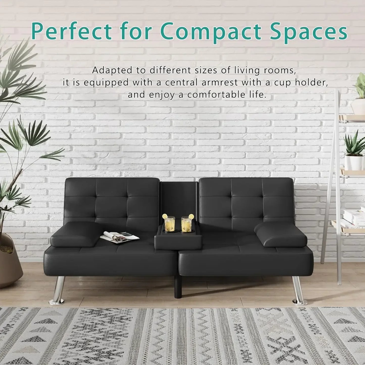 Modern Folding Futon Sofa Bed Convertible Recliner Lounge with Cup Holders