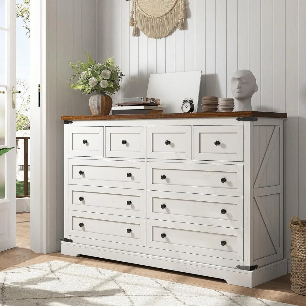 10 Drawer Dresser Farmhouse Modern Storage Chest Wide TV Stand
