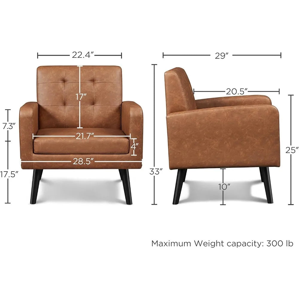 Mid-Century Accent Chair PU Leather Upholstered Living Room Armchair