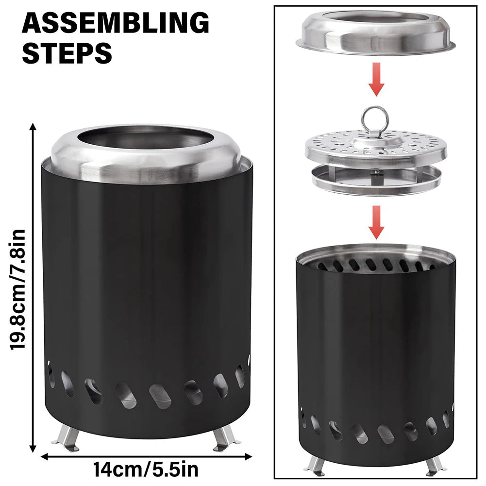 Smokeless Tabletop Fire Pit Stainless Steel Mini Indoor Outdoor Bonfire