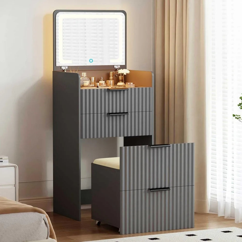 3in1 LED Vanity Set Compact Flip-Top Mirror Makeup Desk Storage