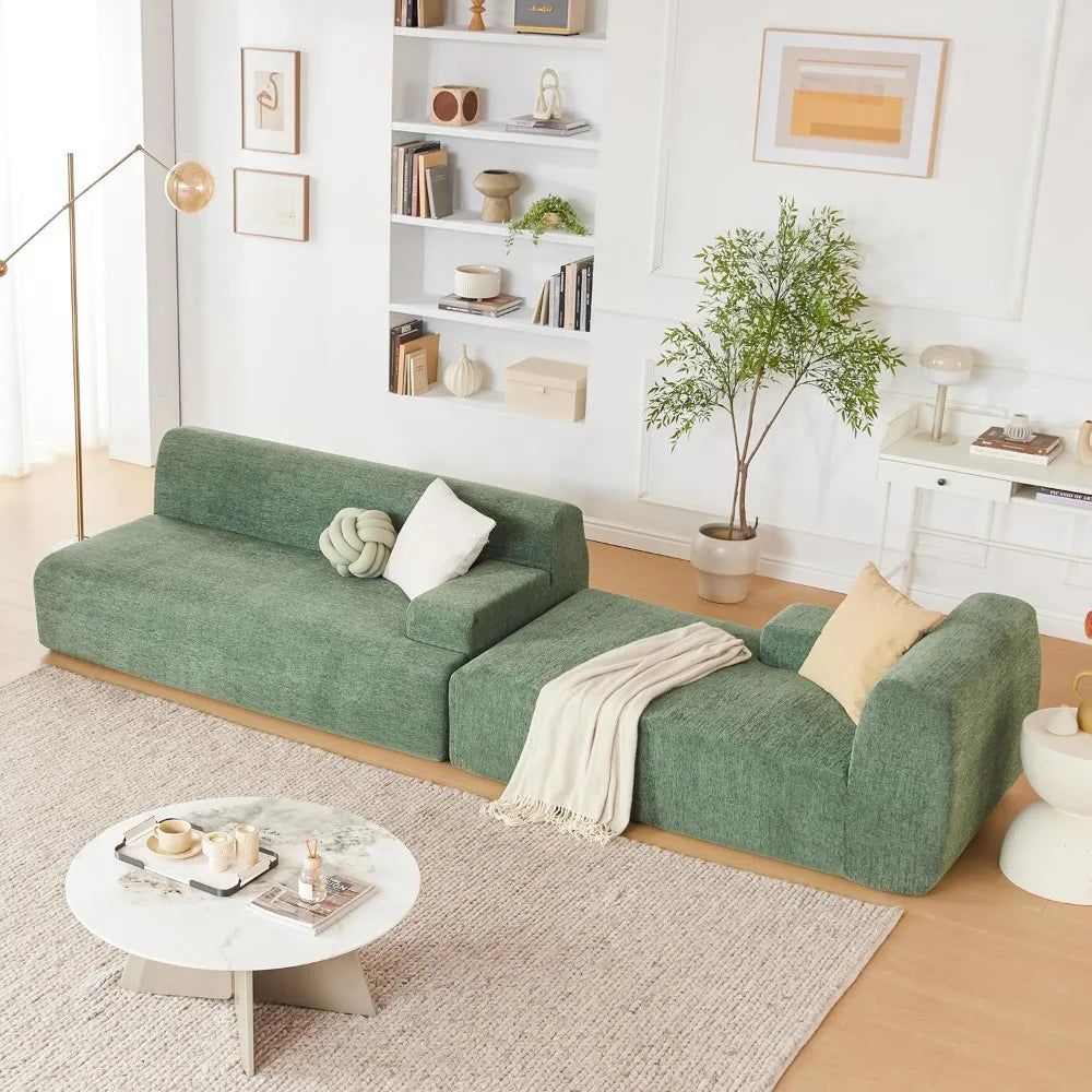 Ljustra Chenille L-Shaped Sectional Sofa, High-Density Foam, Modern Style, Green, 107"